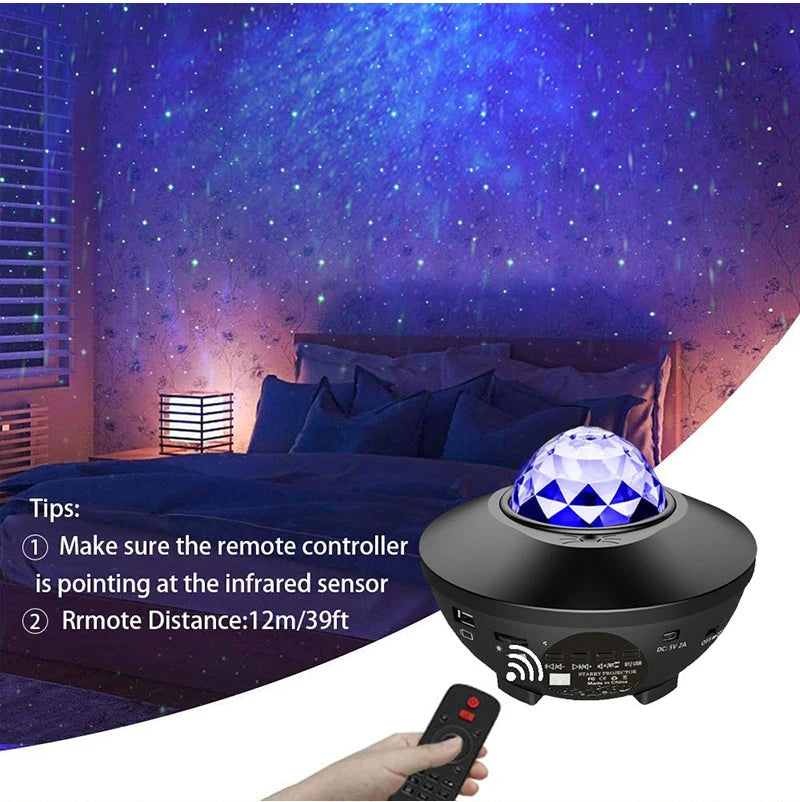 Starry Projector Galaxy Night Light with Ocean Wave Music Speaker Sky Light Projector for Bedroom Decoration Birthday Gift Party