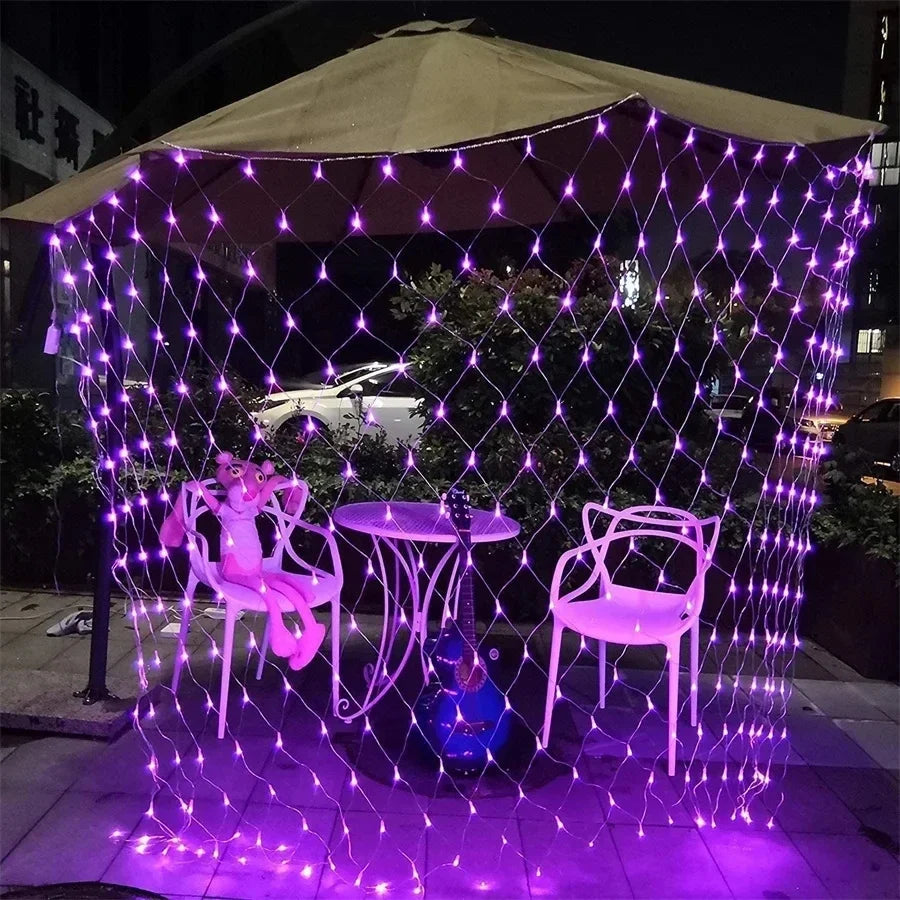 Halloween purple LED Net Mesh Fairy String Light Garland Window Curtain Christmas Fairy Light Wedding Party Garland Light