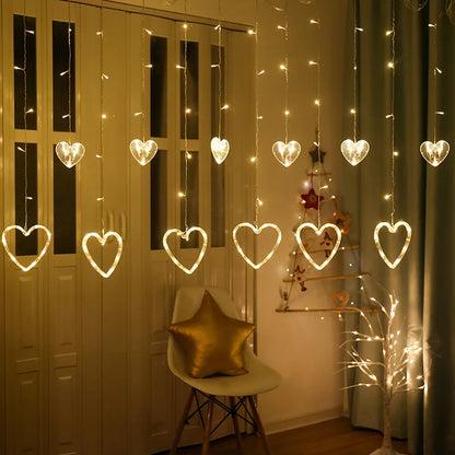 Garland Curtain EU/US Led Heart Shaped Christmas Ramadan Decoration Fairy String Lights for Party Home Wedding New Year Decor