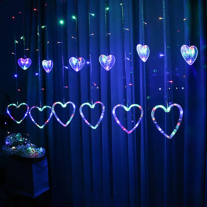 Garland Curtain EU/US Led Heart Shaped Christmas Ramadan Decoration Fairy String Lights for Party Home Wedding New Year Decor