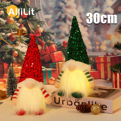 30cm Christmas Doll Elf Gnome with Led Night Light Christmas Decorations for Home Xmas Navidad New Year 2024 Children's Gifts