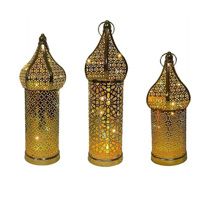 Moroccan Golden Hollow Iron Lantern Ramadan Home Decor Light Ornaments Hanging Lamps Outdoor Yard Garden Art Decoration