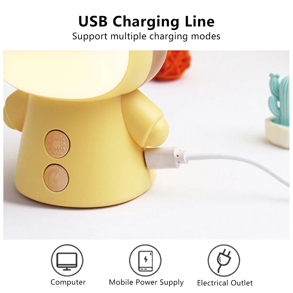 Cartoon USB Rechargeable Table Lamp Dual Light LED Lamp Student Kids Bedroom Reading Desk Lamp Night Light Home Decor