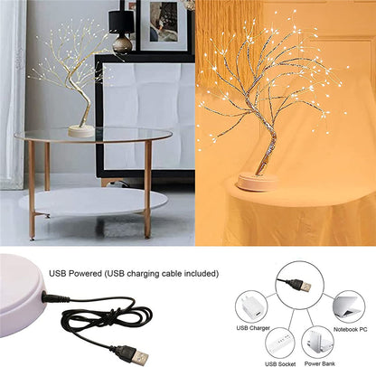 Fairy Tree Table Lamp Battery/USB Copper Wire 108 LED Fire Decorative Desk Night Light Home Bedroom Gifts Christmas Decoration