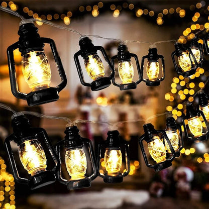 1m 10LED Mini Retro Kerosene Holiday String Light Battery Powered Lantern Fairy Garland Light for Bedroom Ramadan Decoration