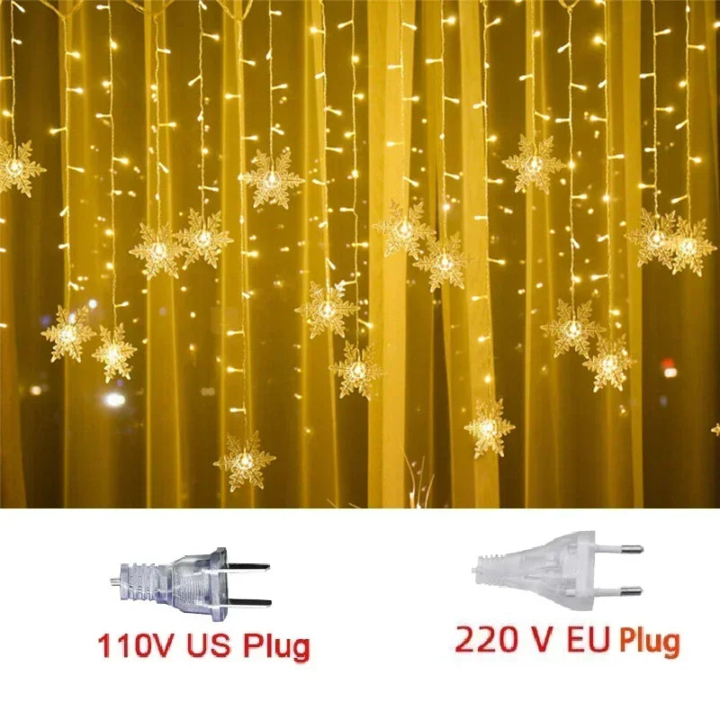 Christmas Snowflake Window Curtain String Lights Waterproof Lights Indoor Outdoor Decorations for Bedroom Party Xmas Decorations