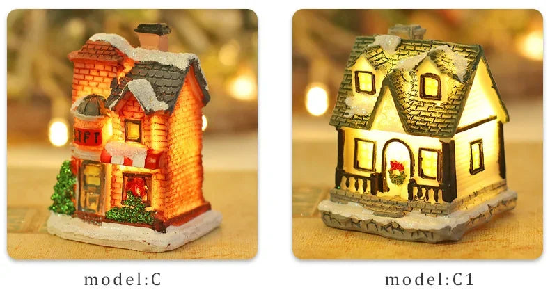 Zilvix Christmas Decoration 2024 New Year Night Light LED Snow House Sculpture Home Resin Crafts Xmas Ornaments Gift for Kids