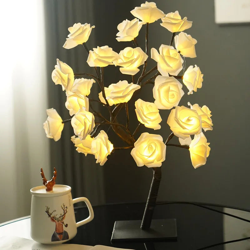 24LED Table Lamp Rose Flower Tree USB Night Lights Christmas Decoration Gift for Kids Room Rose Flower Lighting Home Decoration