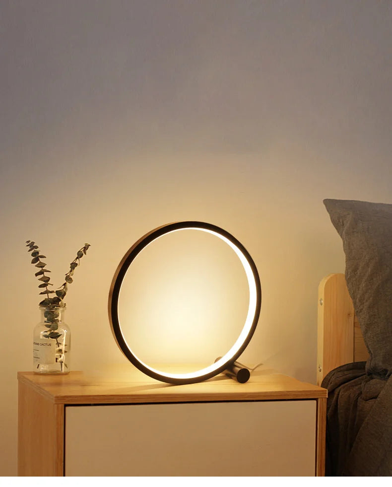 25CM LED Table Lamp Bedroom Circular Desk Lamps For Living Room Black/White Dimmable Bedside Lamp Round Night Light Decoration