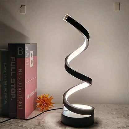 Modern LED table light with USB - adjustable brightness, warm white light, spiral design, suitable for bedroom, living room, off