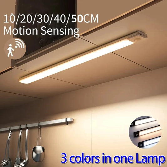 Cabinet Light USB Rechargeable Motion Sensor Led Three Colors In One Lamp For Kitchen Wardrobe Indoor Lighting 10/20/30/40/50cm