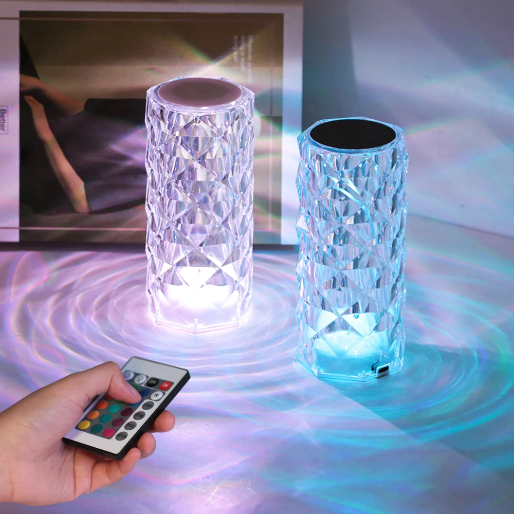 16 Colors Touch Remote Diamond Rose LED Crystal Lamps