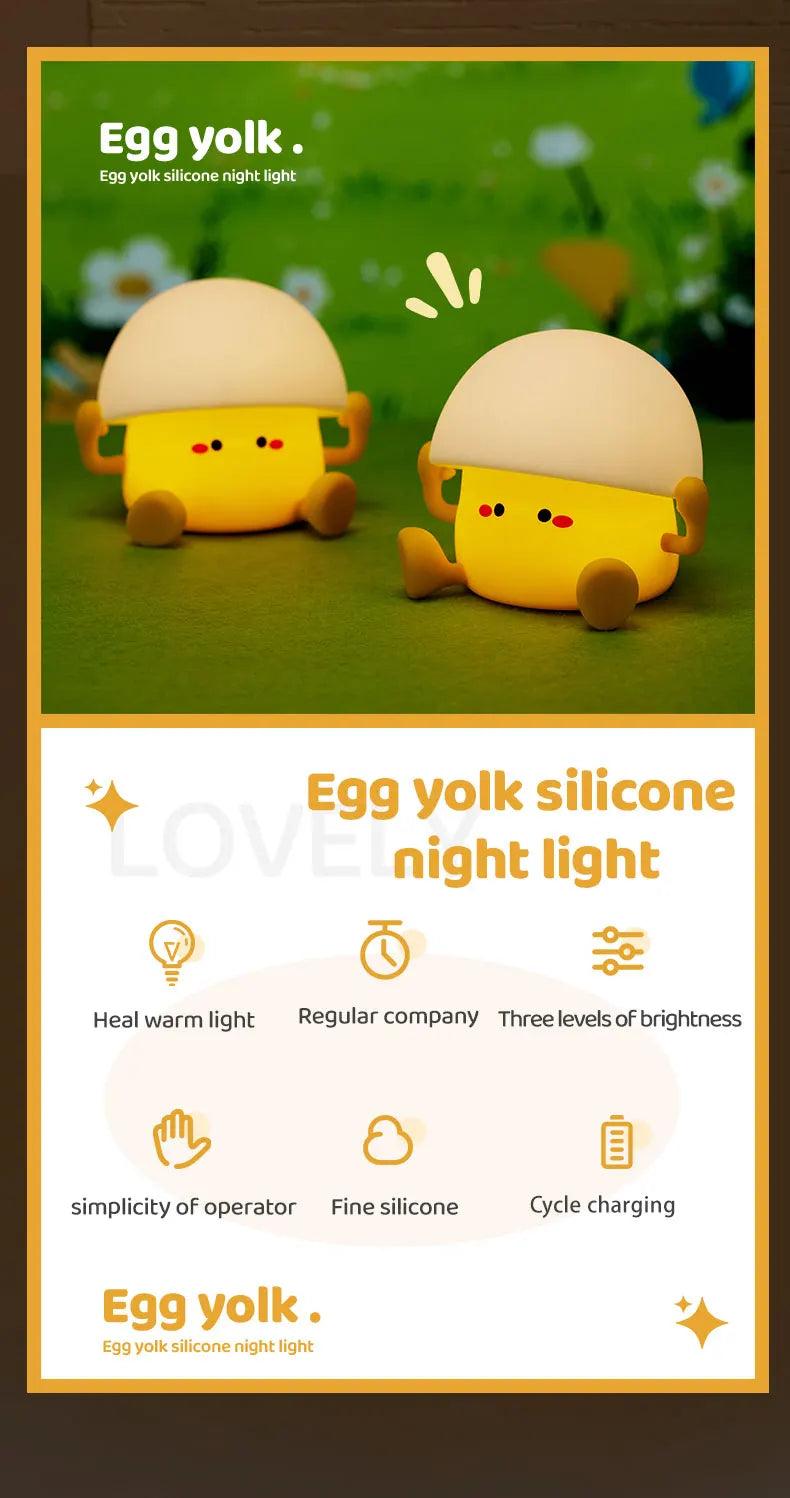 Mushroom Night Lights Egg Yolk LED USB Silicone Desk Night Lamps Indoor Lighting Room Decoration Atmosphere Light Kids Cute Gift