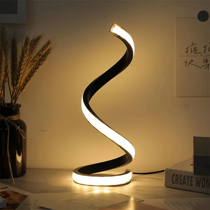 Modern LED table light with USB - adjustable brightness, warm white light, spiral design, suitable for bedroom, living room, off