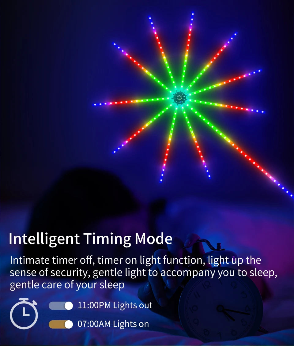 USB LED Fireworks Light LED Garland RGB Neon String Light Bluetooth APP Control Music Sync Bedroom Wedding Decor Fairy Lights