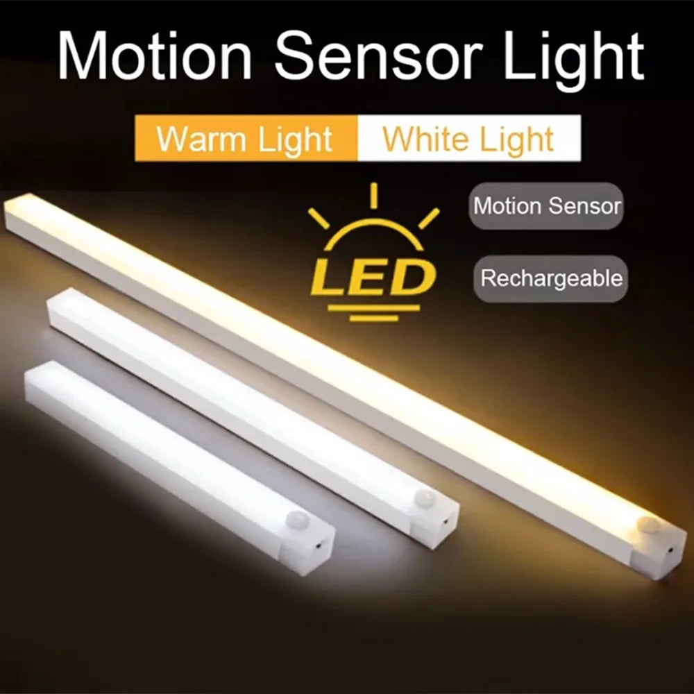 LED Sensor Light Bar 20/30/50CM Magnetic Mounted Rechargeable Motion Sensor Night Light Warm/White Light for Closet Wardrobe