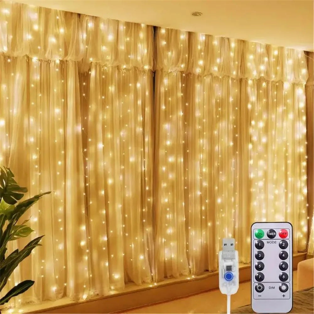 Curtain Light LED Indoor/Outdoor Waterproof 300leds Garland Decoration String Lights Yard Christmas Fairy Garland String Lights