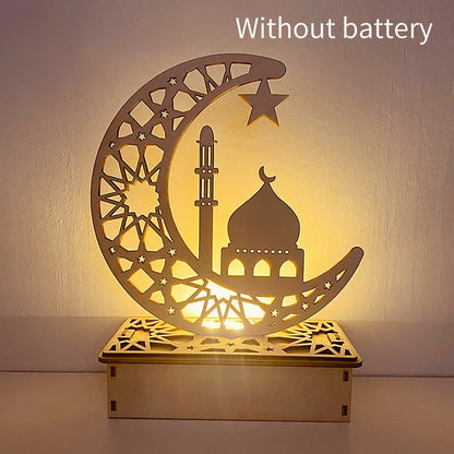 Ramadan Wooden Moon Star Lights Decoration Home Bedroom Festival Decor 2025 Ramadan Party Lighting Decorative Night Lamps