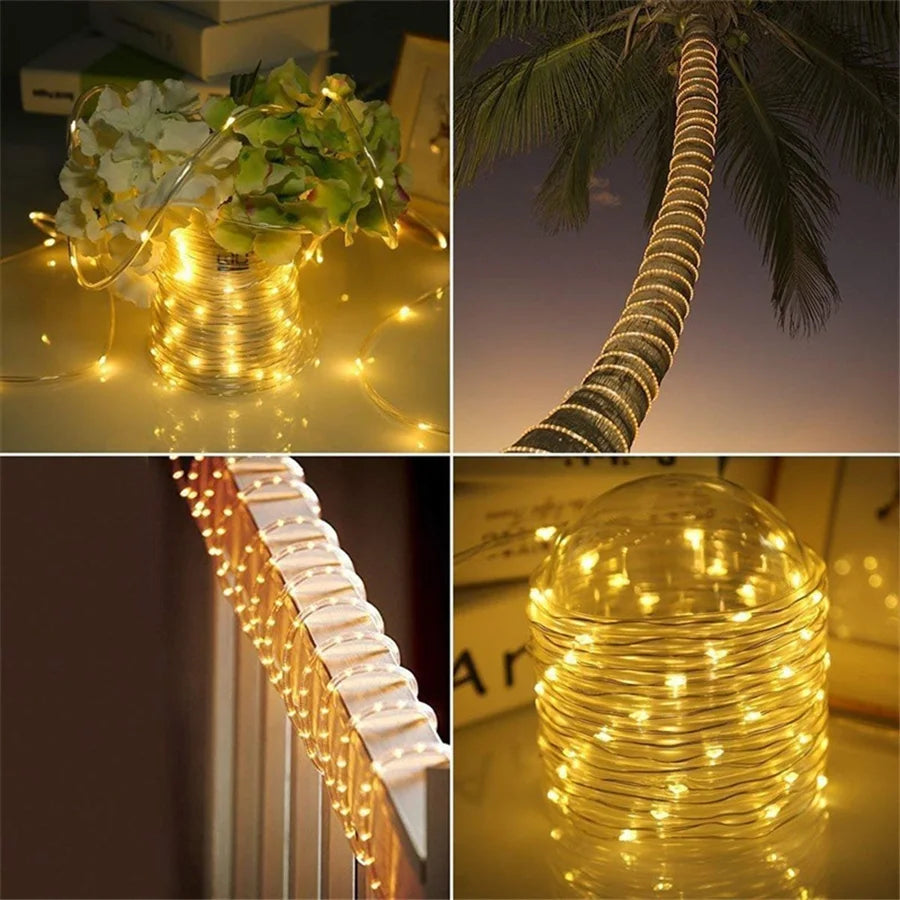 Waterproof Garland 200/300LEDs Tube String Lights Outdoor 8 Modes Christmas Fairy Lights for Garden Party Wedding New Year Decor