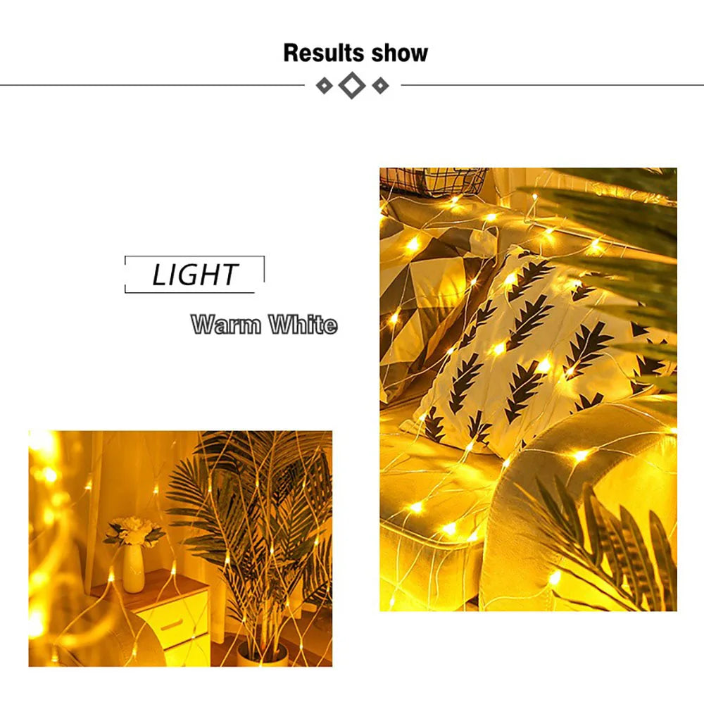 4mx6m 2mx3m 2mX2m Christmas Garlands LED String Christmas Net Light Fairy Xmas Party Garden Wedding Decoration Curtain Light