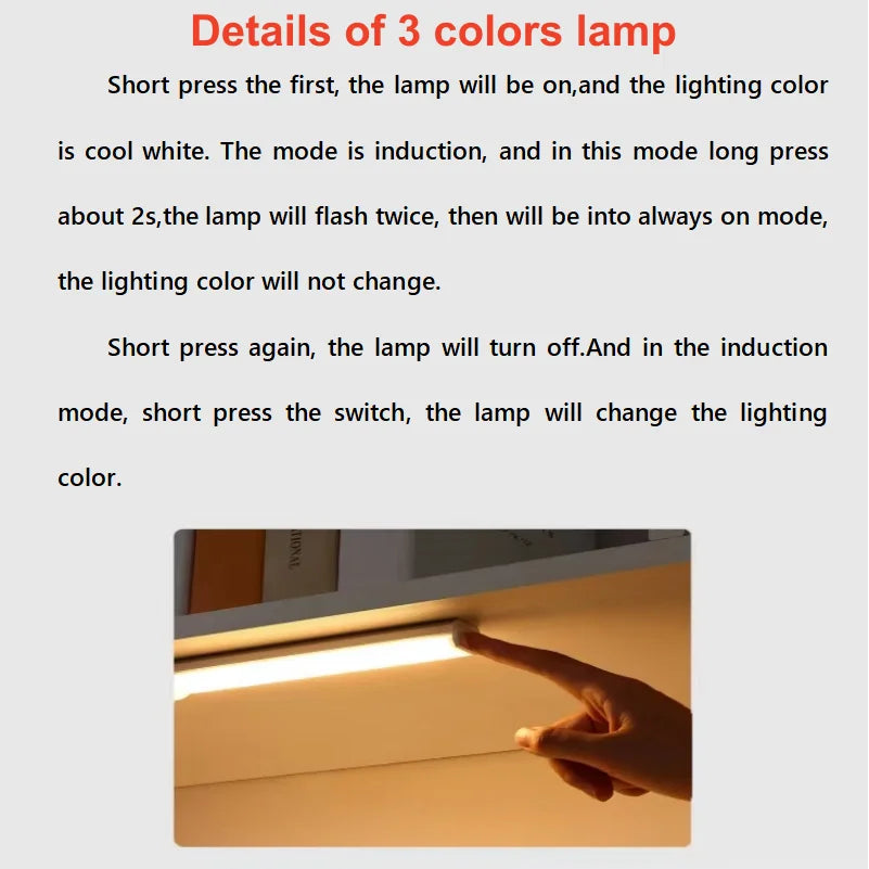 Motion Sensor LED Night Light USB Rechargeable Bedside Lamp Wireless Portable Cabinet Tube Light for Kitchen Wardrobe Staircase