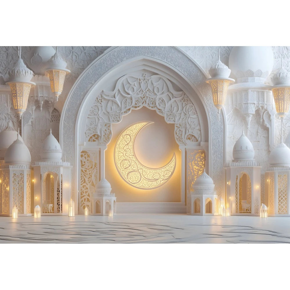 Eid Mubarak Backdrop Islamic Mosque Ramadan Aladdin Moroccan Golden Moon Lantern 2025Muslim Kareem Al Fitr Festival Photo Banner