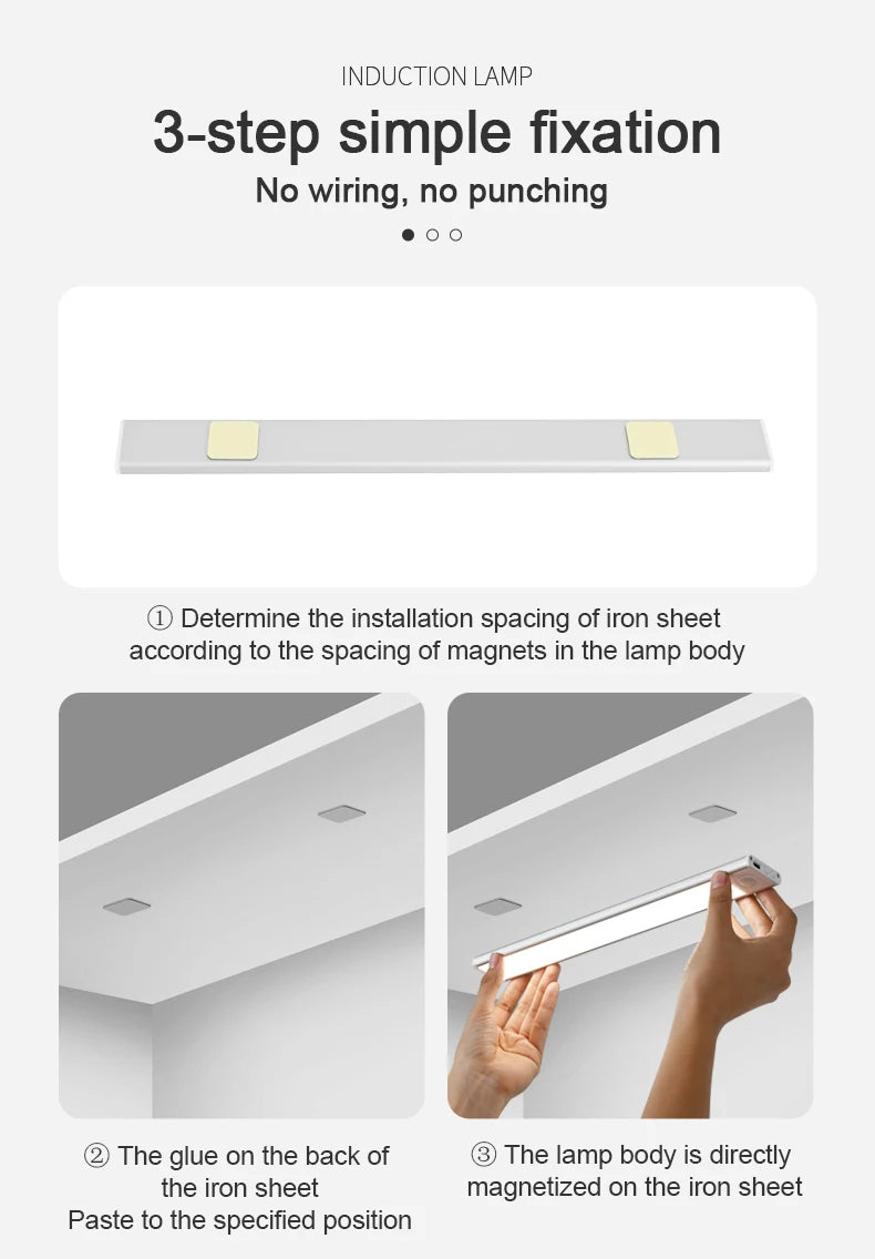 Cabinet Light USB Rechargeable Motion Sensor Led Three Colors In One Lamp For Kitchen Wardrobe Indoor Lighting 10/20/30/40/50cm