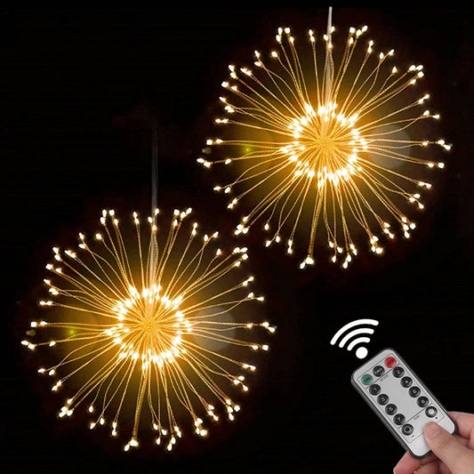 150/200 LED String Fairy Lights Hanging Starburst Lamp DIY Firework Christmas Garland Festival Decoration Remote Twinkle Lights