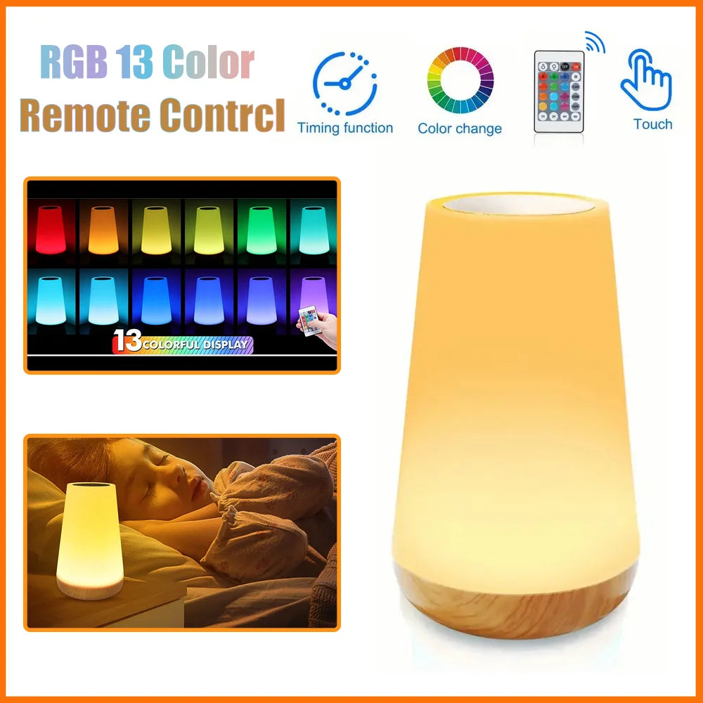 13 Color Changing Table Lamps RGB Remote Control Touch Dimmable Lamp Portable Table Bedside Lamps USB Rechargeable Night Lights