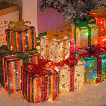 3Pcs/Set LED Christmas Gift Box Light Battery Powered Festive Decor Gift Case Home Outdoor Christmas Xmas Tree Wedding Ornament