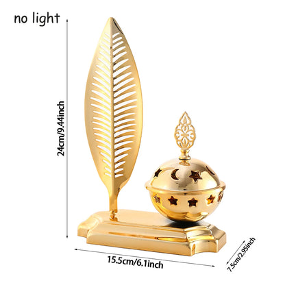 EID Ramadan Metal Gold Candle Holder Tray With Lights Eid Mubarak Muslim Islam Festival Aromatherapy Stove for Home Ornament