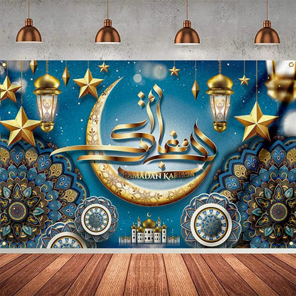 Ramadan Festival Decor Hanging Flag Moon Row Of Lights Holiday Party 180X110cm ,B 1Set