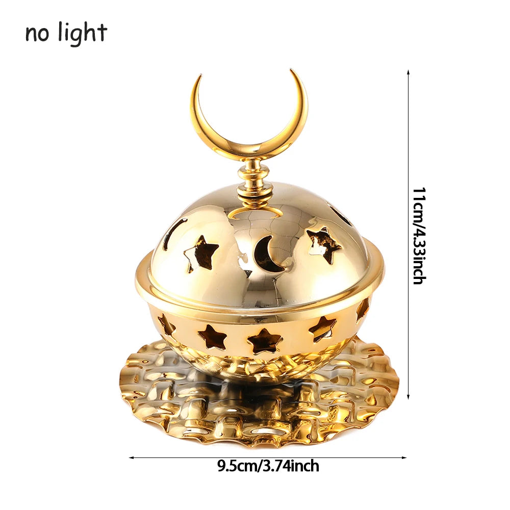 EID Ramadan Metal Gold Candle Holder Tray With Lights Eid Mubarak Muslim Islam Festival Aromatherapy Stove for Home Ornament