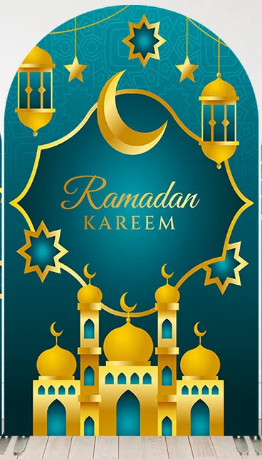 Muslim Ramadan Kareem Arch Backdrop Cover Golden Moon Stars Lanterns Islamic Background Eid Mubarak Party Decoration Supplies