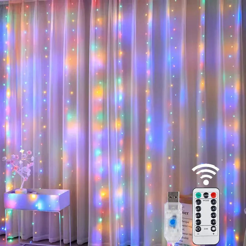 3M Led Curtain Garland Fairy String Lights Christmas Decor USB Remote Control Wedding Party Holiday Decoration for Home Bedroom