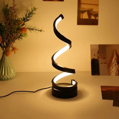 Modern LED table light with USB - adjustable brightness, warm white light, spiral design, suitable for bedroom, living room, off