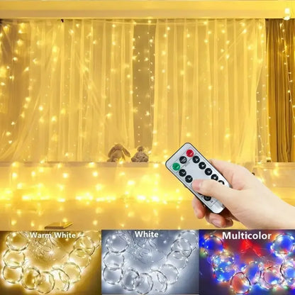 3/6M LED Curtain Garland Fairy String Lights Christmas Holiday Party Wedding Decoration USB Remote 8 Modes Waterfall Lighting