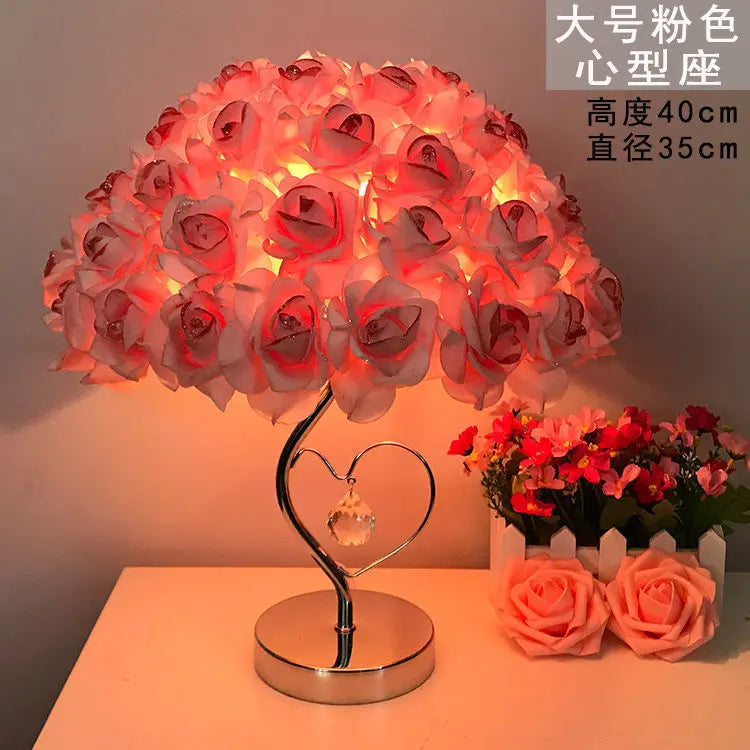 Table Lamp Rose Crystal Table Lamp Wedding Gift Ins Creative Wedding Princess Wedding Room Everlasting Warm Bedroom Bedside Lamp