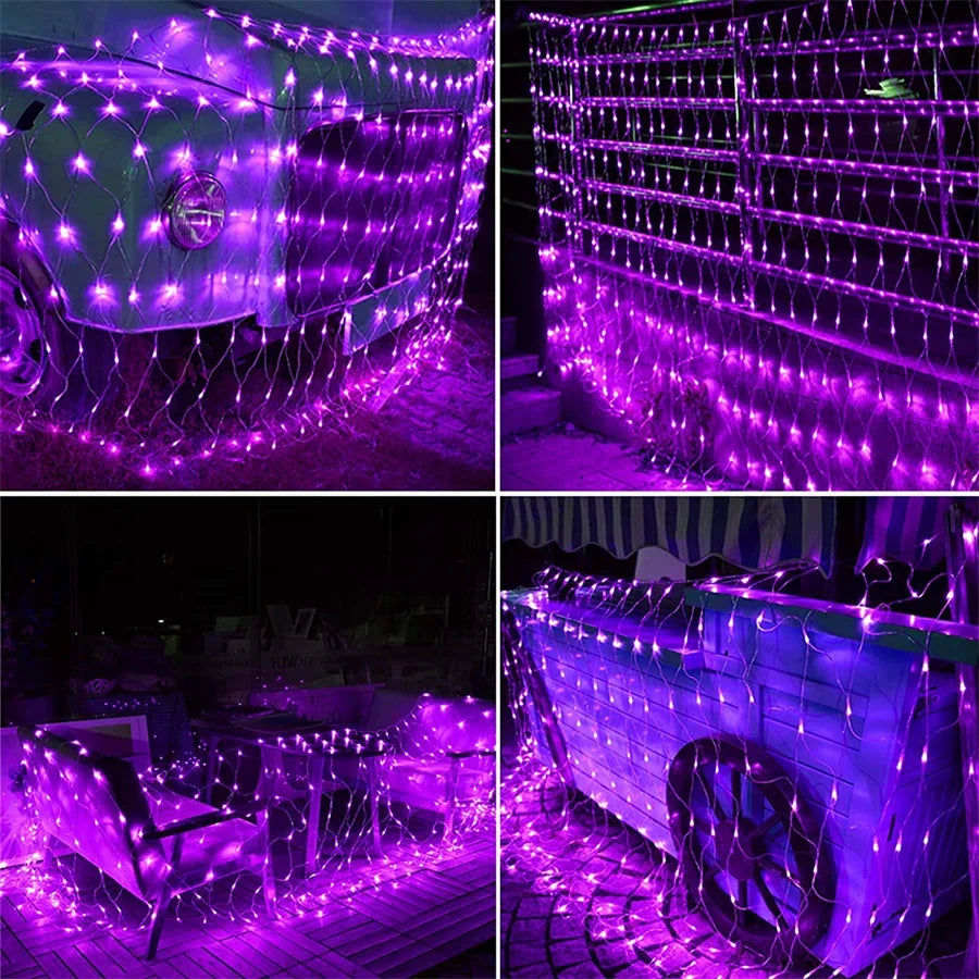 Halloween purple LED Net Mesh Fairy String Light Garland Window Curtain Christmas Fairy Light Wedding Party Garland Light