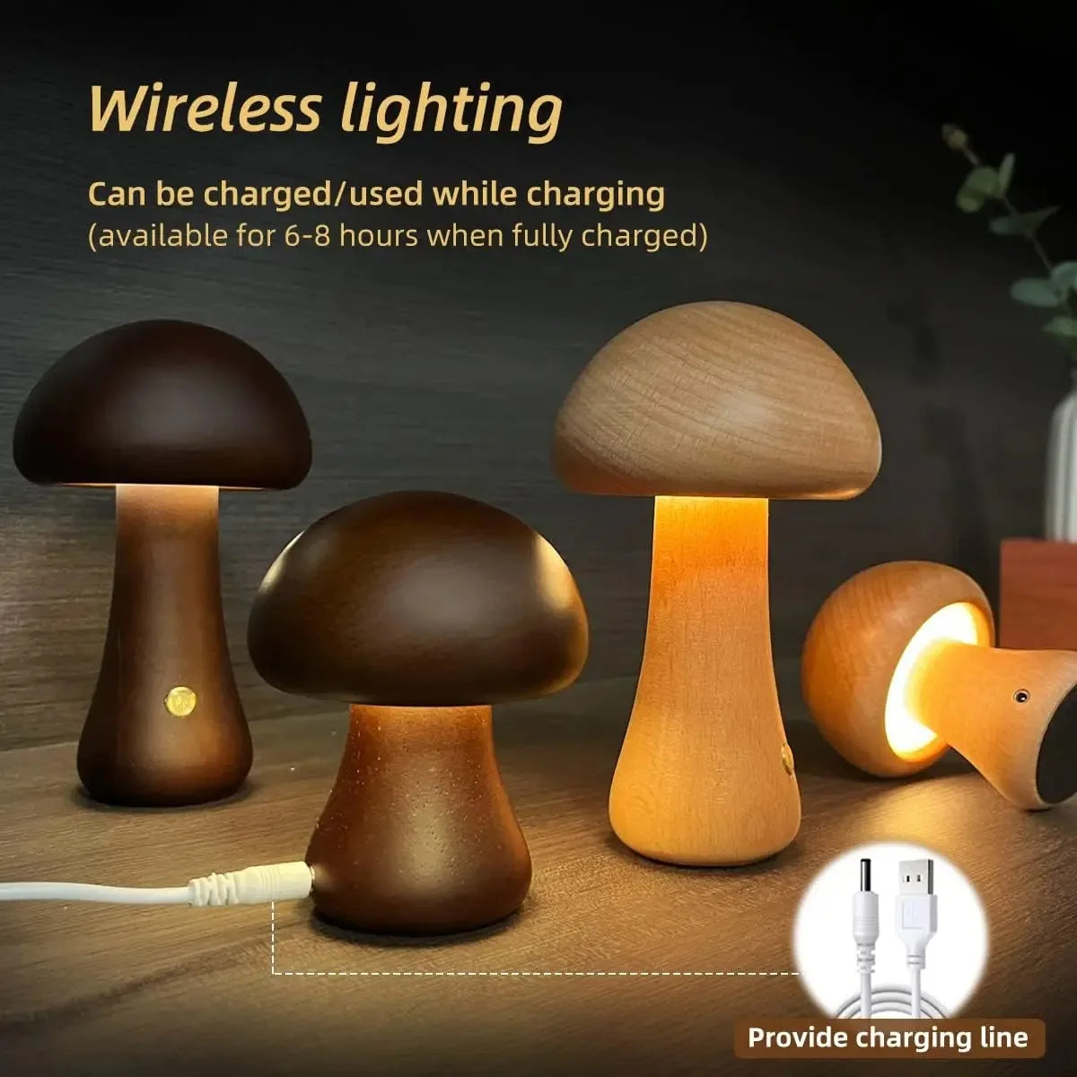 Cute Mushroom LED Night Light Wooden Bedside Table Lamp with Touch Switch Room Decoration High-level Environmental Mushroom Lamp