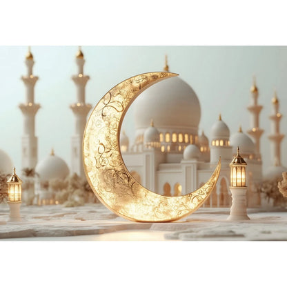 Eid Mubarak Backdrop Islamic Mosque Ramadan Aladdin Moroccan Golden Moon Lantern 2025Muslim Kareem Al Fitr Festival Photo Banner