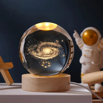 USB 3D Crystal Ball LED Night Light Laser Engraved SolarSystem Globe Astronomy Birthday Gift for Bedroom Home Desktop Decor Lamp