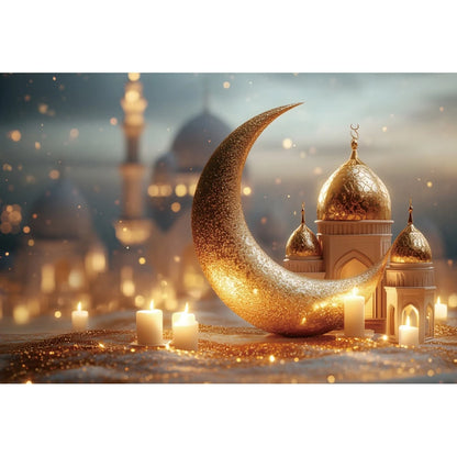 Eid Mubarak Backdrop Islamic Mosque Ramadan Aladdin Moroccan Golden Moon Lantern 2025Muslim Kareem Al Fitr Festival Photo Banner