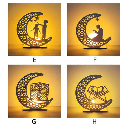 Party Decor Muslim Wooden Kareem Ramadan EID Mubarak Islamic Candles Light