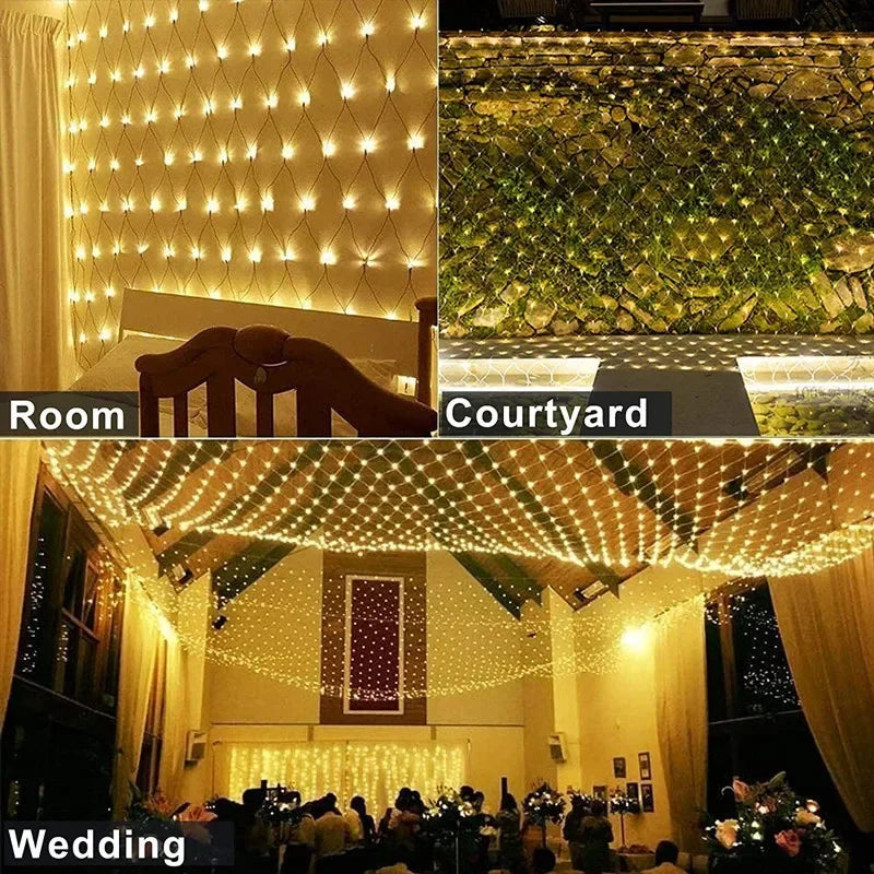 1.5x1.5M 3x2M 6x4M LED Net Mesh Fairy String Light Garland Window Curtain Christmas Fairy Light Wedding Party Holiday Light