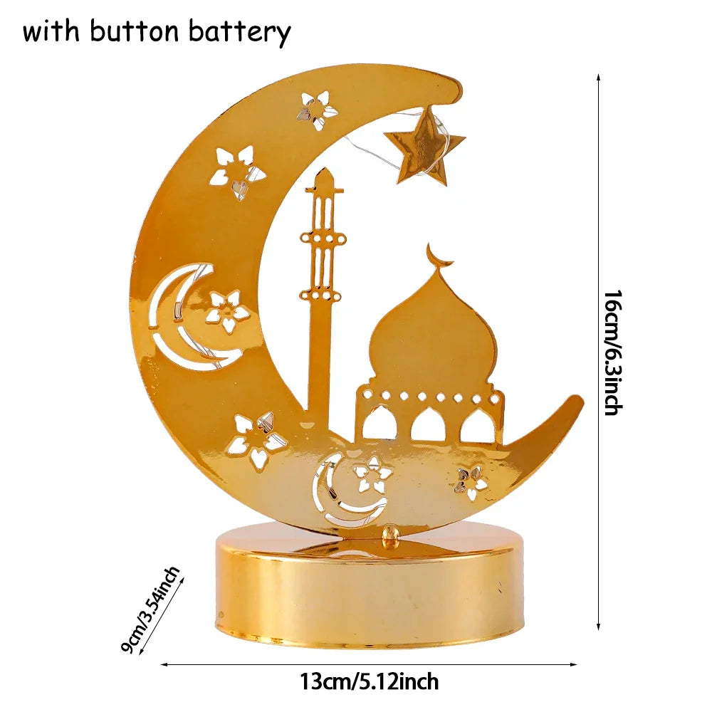 EID Ramadan Metal Gold Candle Holder Tray With Lights Eid Mubarak Muslim Islam Festival Aromatherapy Stove for Home Ornament