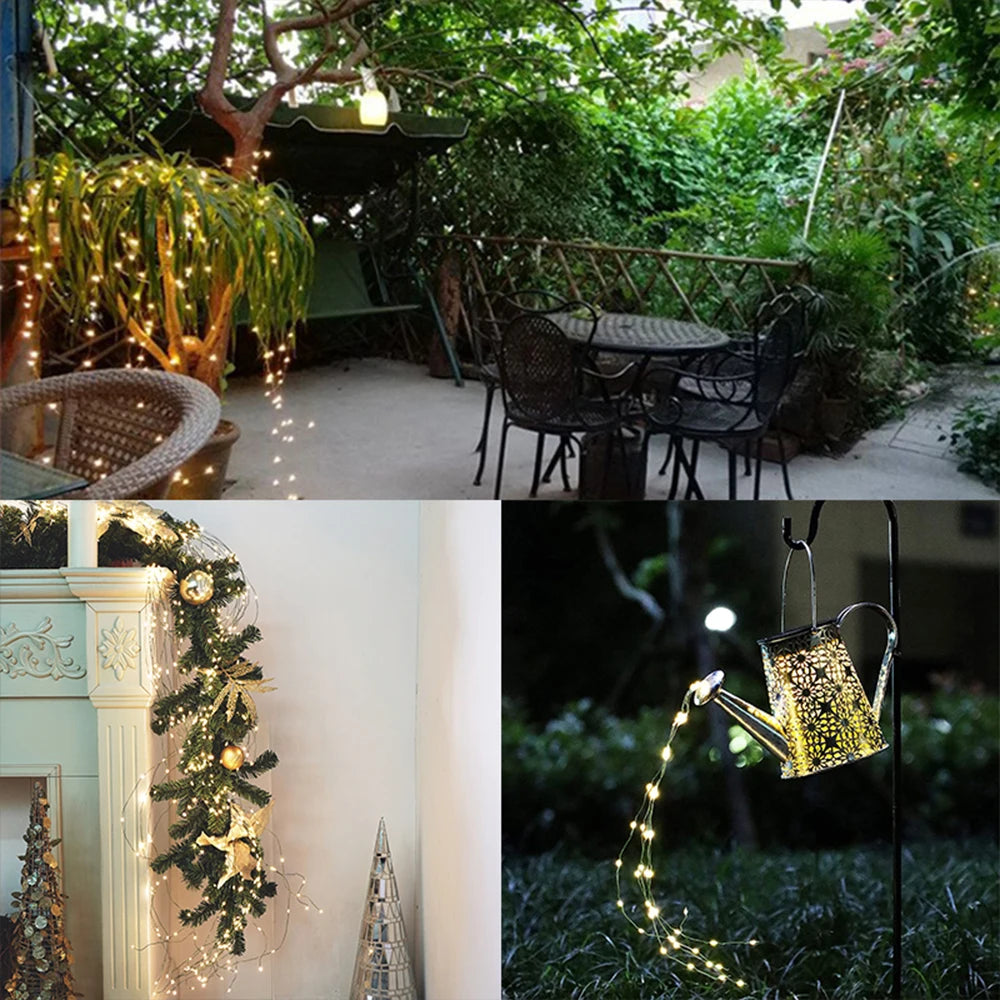 Christmas Green Wire Branch Lights Plug Outdoor LED Waterfall Garland String Fairy Lights Decoration For Holiday Lighting Party