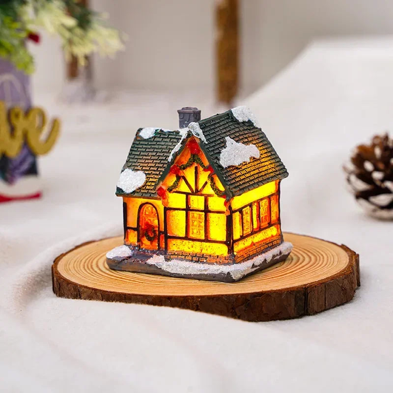 Zilvix Christmas Decoration 2024 New Year Night Light LED Snow House Sculpture Home Resin Crafts Xmas Ornaments Gift for Kids