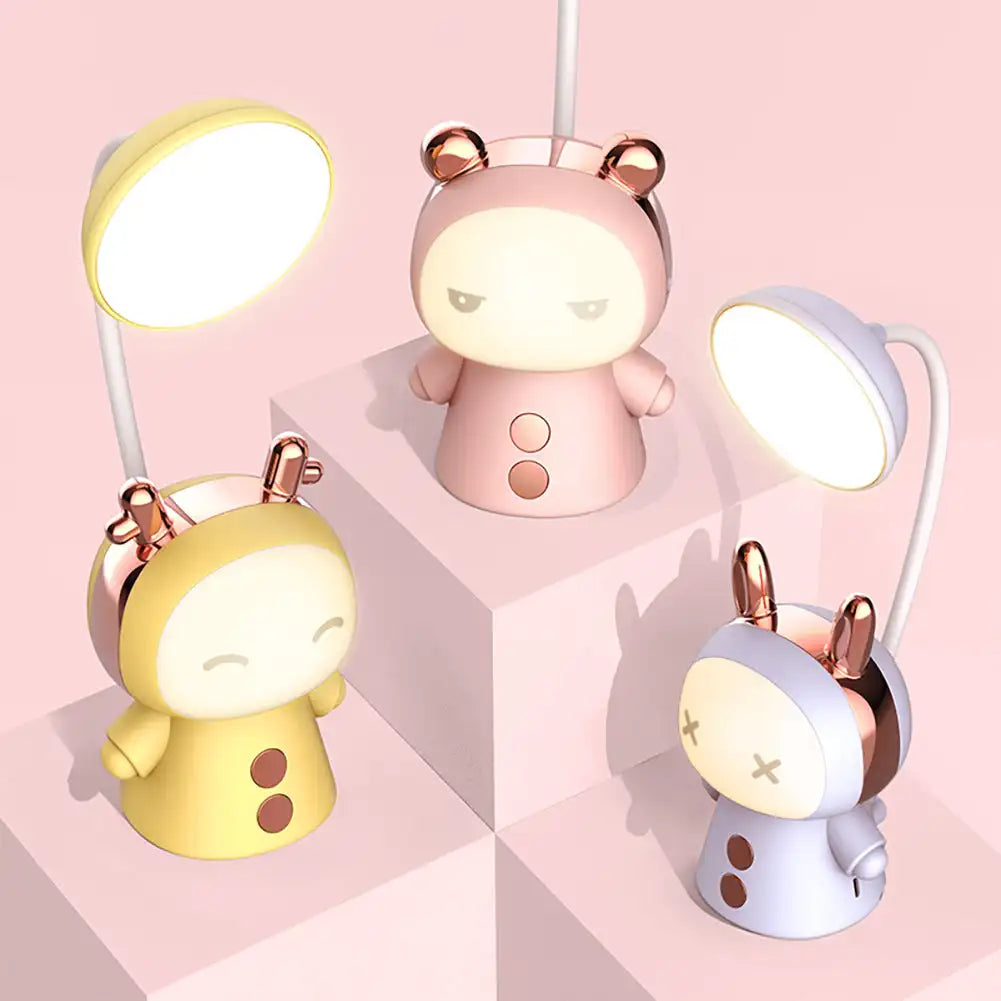 Cartoon USB Rechargeable Table Lamp Dual Light LED Lamp Student Kids Bedroom Reading Desk Lamp Night Light Home Decor