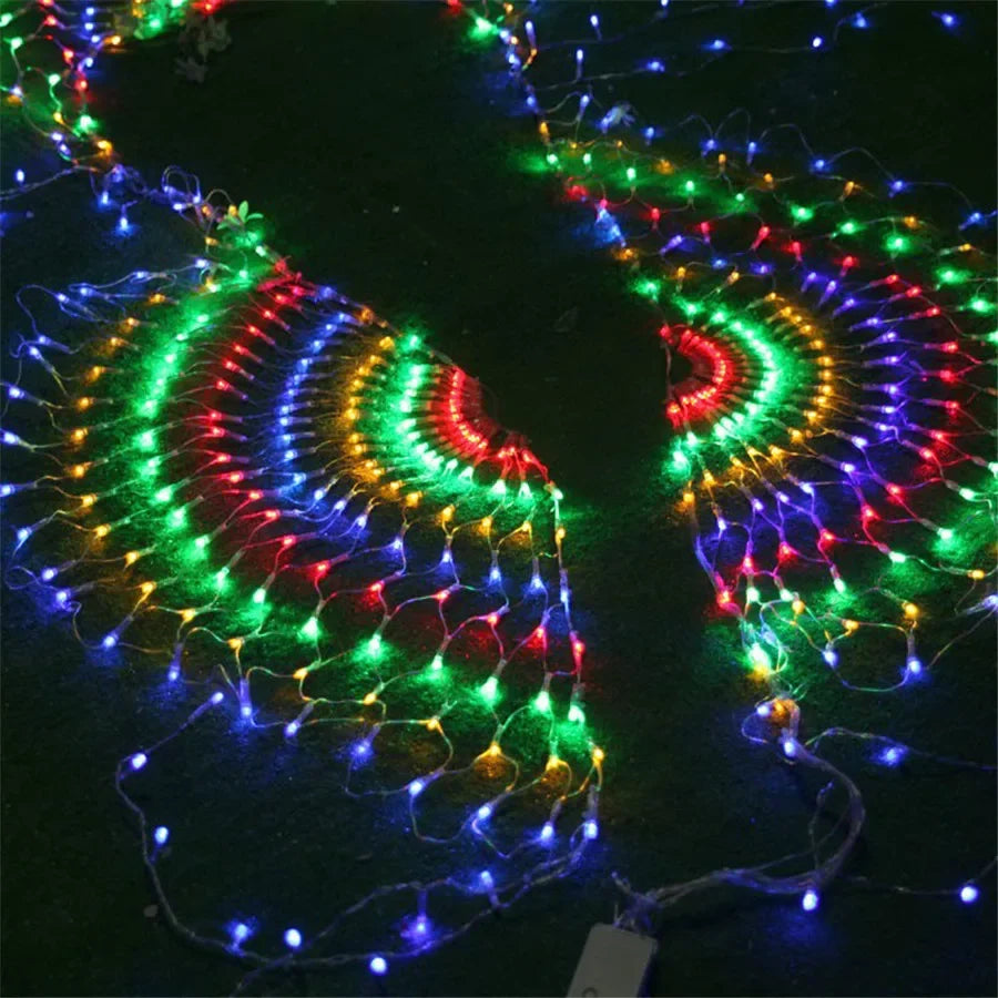 EU/US Plug 3M 3 Peacock LED Net Light Outdoor Mesh Light Window Curtain Backdrop Wall Christmas New Years Fairy String Light